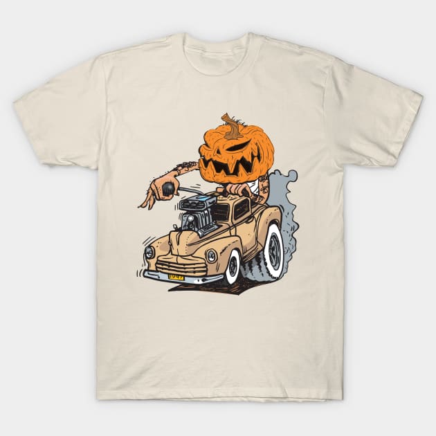 Pumpkin Head Hot Rod T-Shirt by Joe Rock Graphics